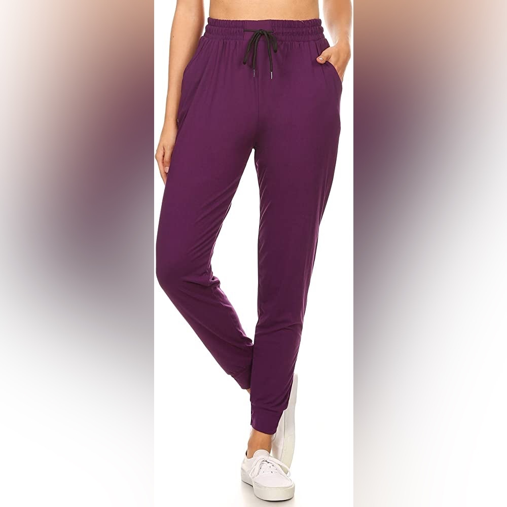 Leggings Depot Women's Plus Size Solid Activewear Jogger Track Cuff Sweatpants
